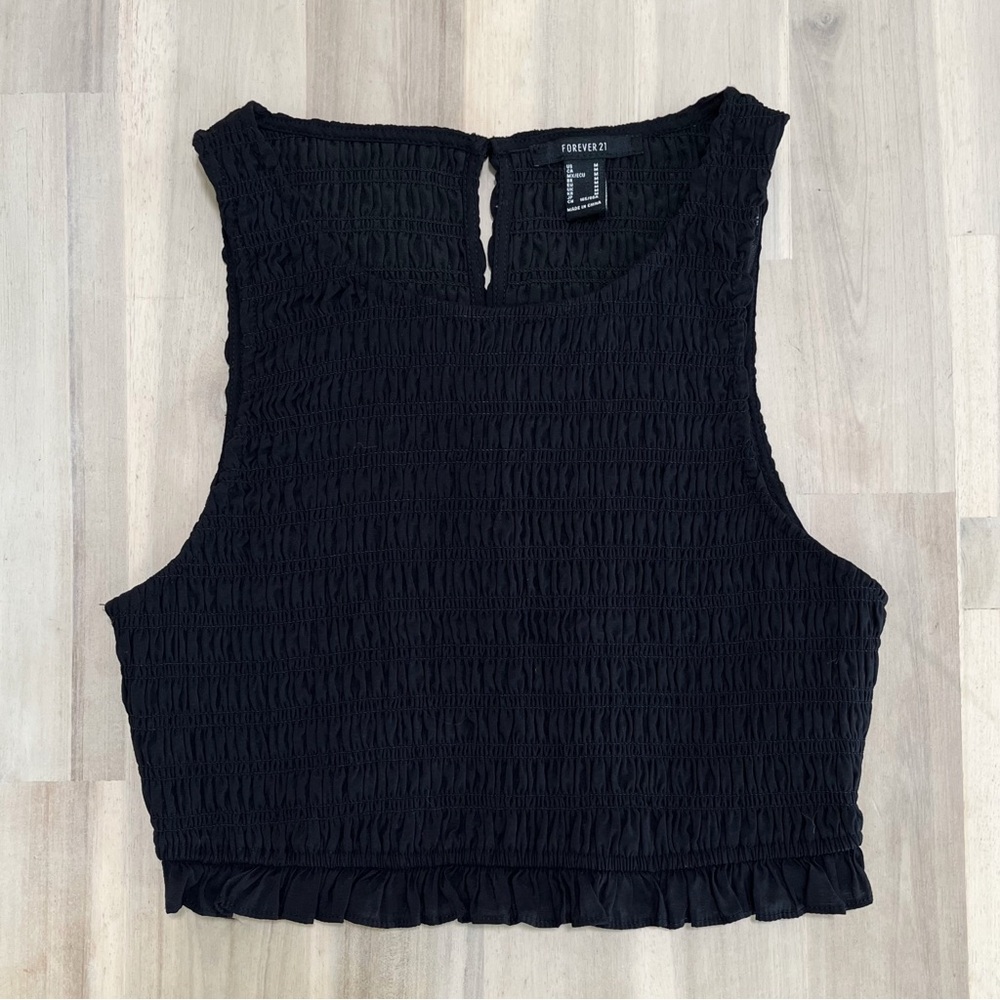 Forever 21 Black Textured Crop Top